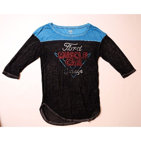 Women's medium Ford Muscle Car Garage neon light thin graphic henley shirt - Picture 1 of 2